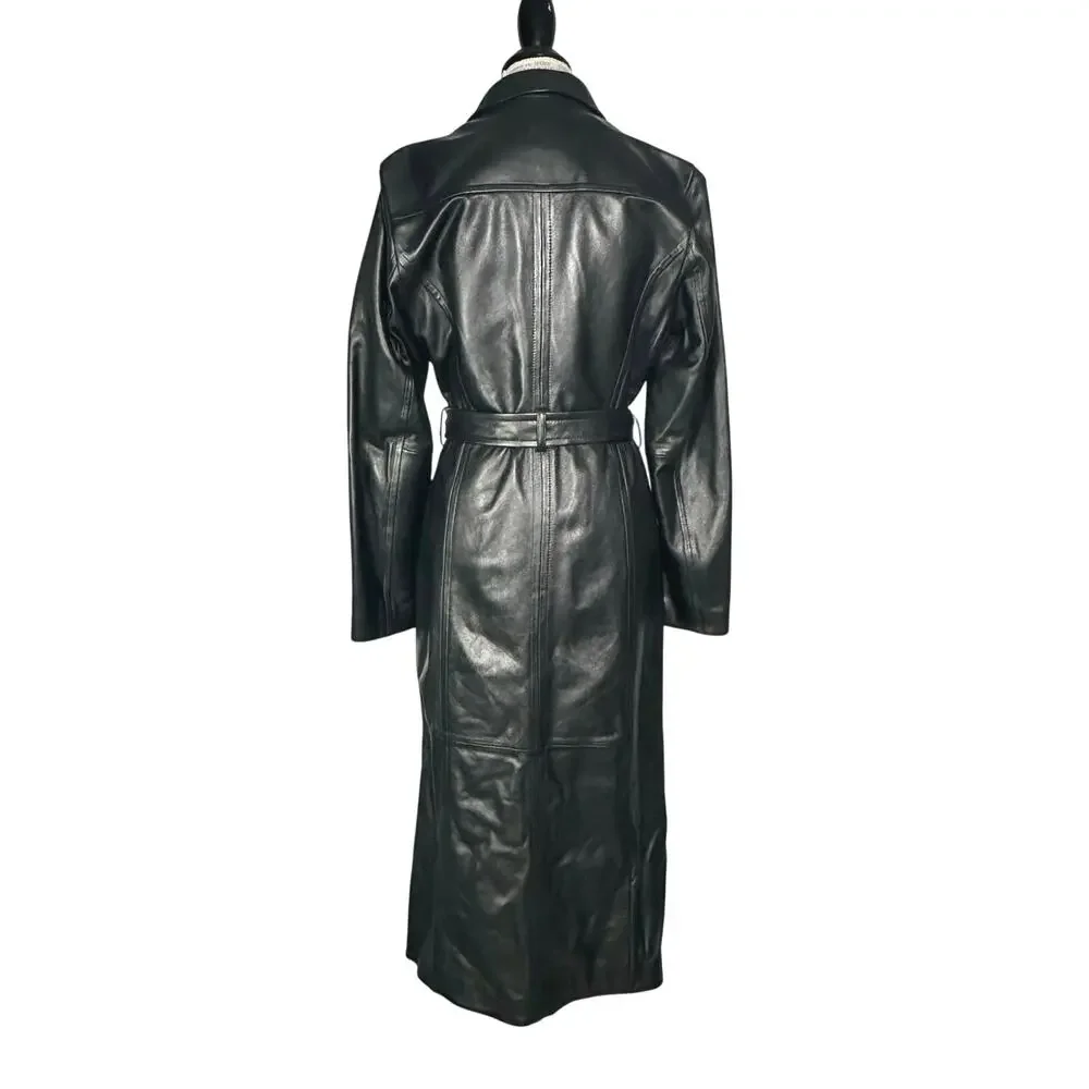 Wilsons Leather | Women | Black Chic Soft Genuine Leather Trench Coat | Medium - Picture 3 of 15